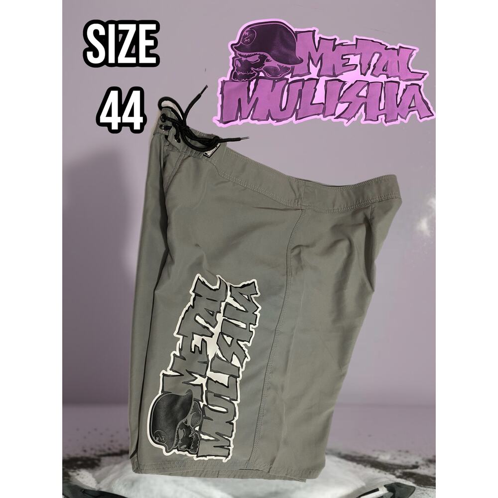 Metal Mulisha Shorts Size 44 Gray Skull Logo Drawstring Waist Streetwear Skate